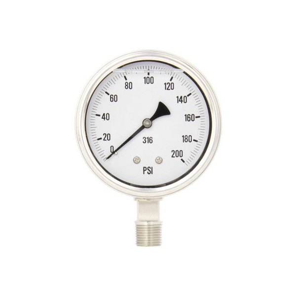 Engineered Specialty Products, Inc PIC Gauges 4" All Stainless Pressure Gauge, 1/2" NPT, 0/200 PSI, Dry Fillable, LM, 4001-2LG-GF 4001-2LG-GF - main